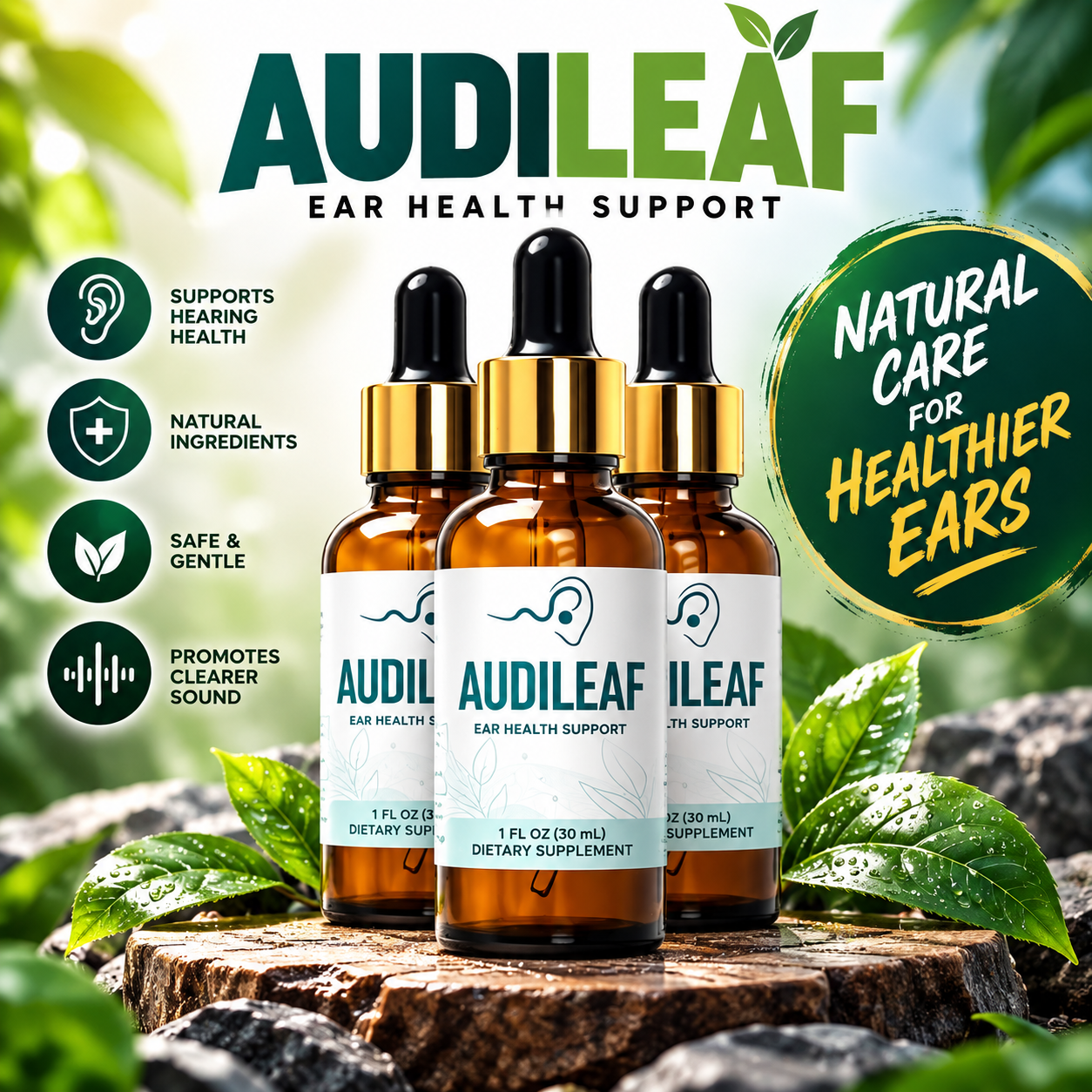 AudiLeaf bottles and natural ingredients